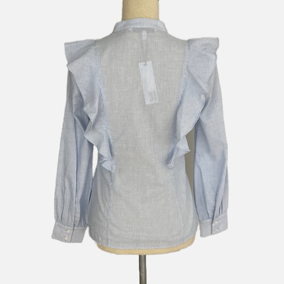 Cupcakes & Cashmere Striped Button Down Top Blue White Ruffled Size XS NWT - Picture 4 of 12